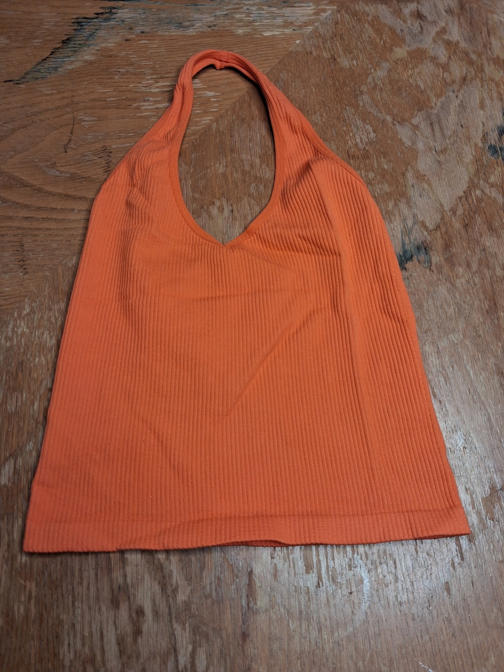 Orange Ribbed Halter Crop Top